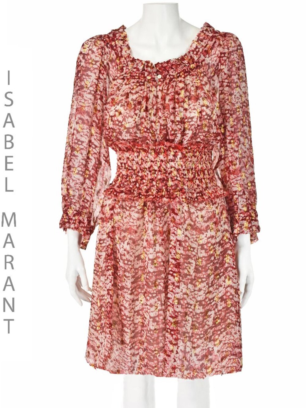 ISABEL MARANT ÉTOILE Oversized Red Silk Tent Dress, Wide Stretchy Cummerbund S/M